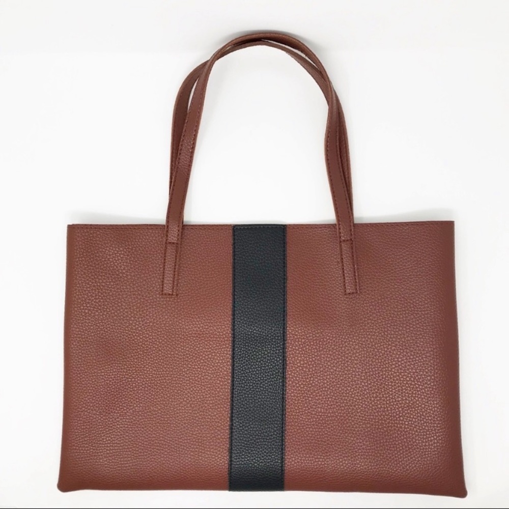 Vegan leather tote, unlined.